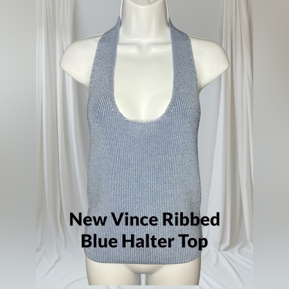 Vince Tops - New Vice Ribbed Halter Blue Top Size Large